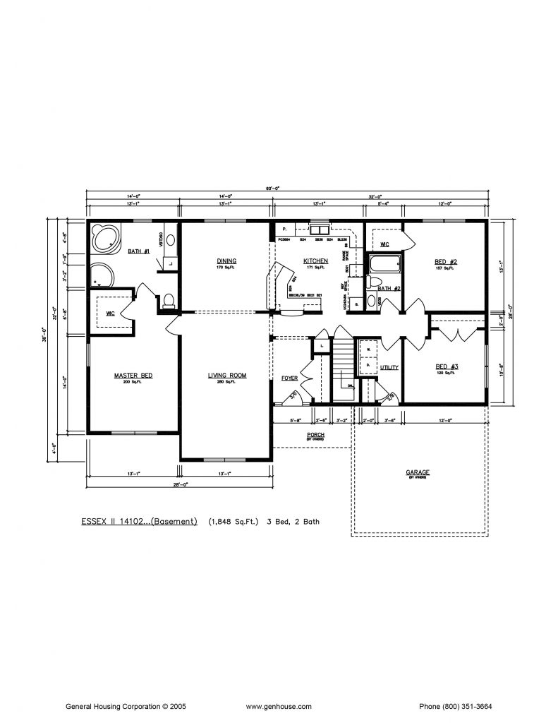 Essex II 60’x36’x28′ 1848 SF 3 Bed 2 Bath – General Housing Corporation