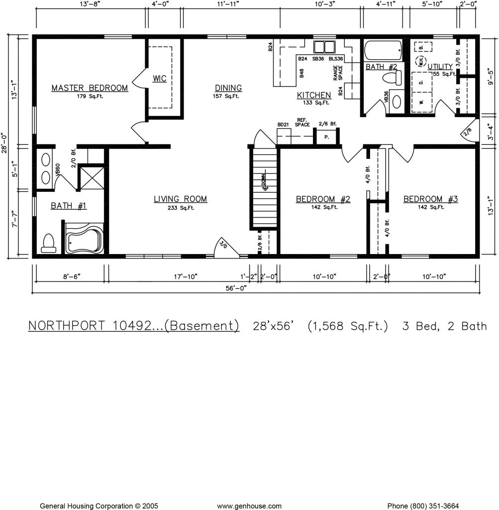 Northport 56’x28′ 1568 SF 3 Bed 2 Bath General Housing Corporation