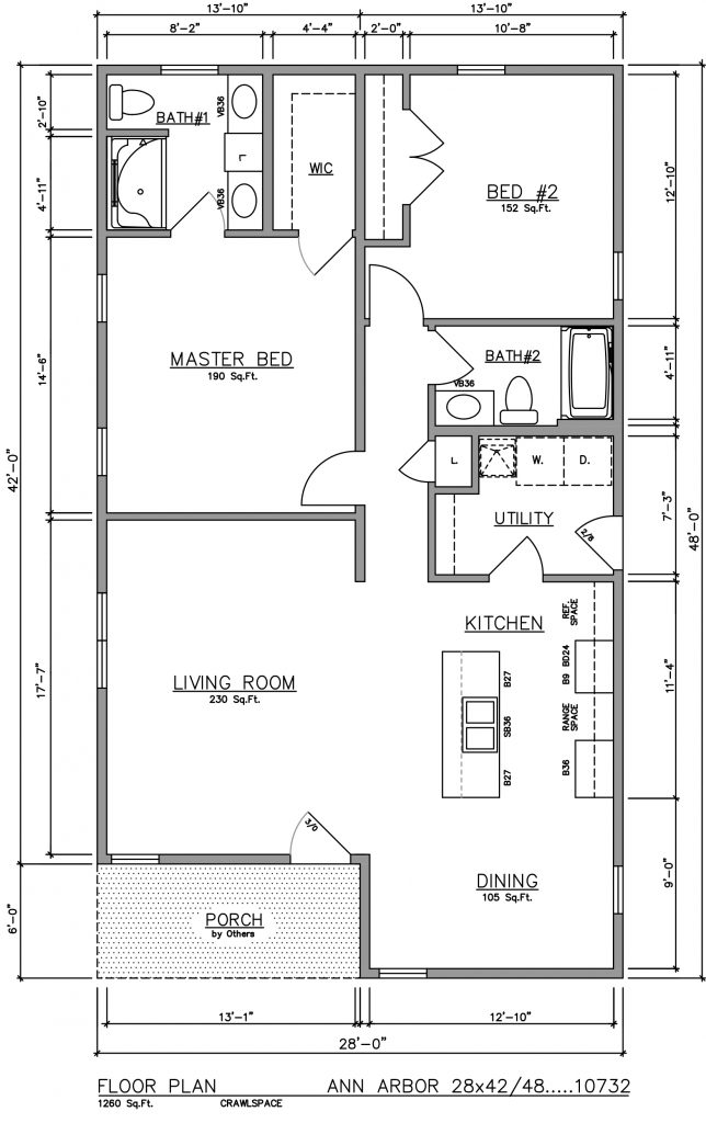 Ann Arbor 42’/48’x28′ 1260 SF 2 Bed 2 Bath – General Housing Corporation