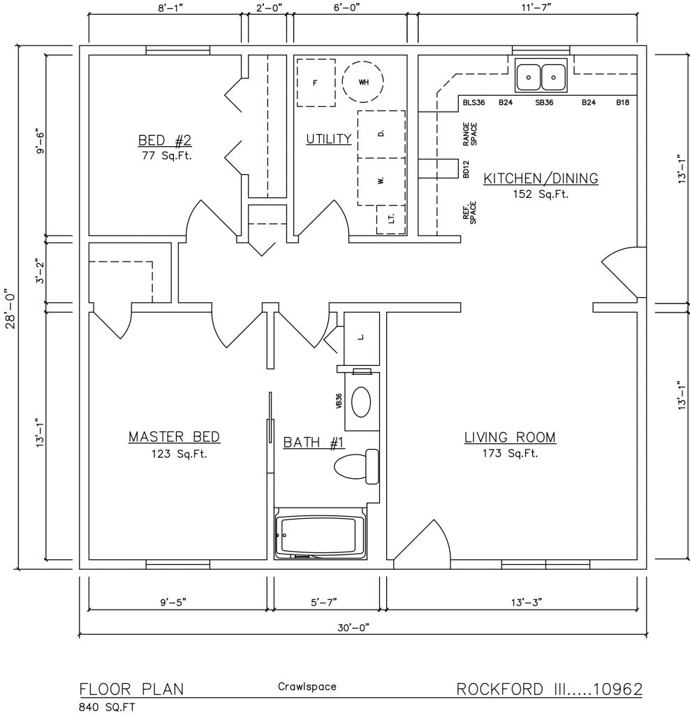 Rockford III 30’x28′ 840 SF 2 Bed 1 Bath – General Housing Corporation